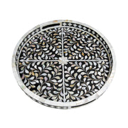 Round Mother of Pearl Inlay Tray - Black Floral - Abacus and Hunt Melbourne | Unique Furniture