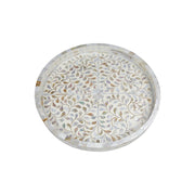 Round Mother of Pearl Inlay Tray - White Floral - Abacus and Hunt Melbourne | Unique Furniture