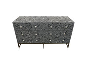 Bone Inlay Buffet 6 Drawer Chest of Drawers - Black Floral Scroll