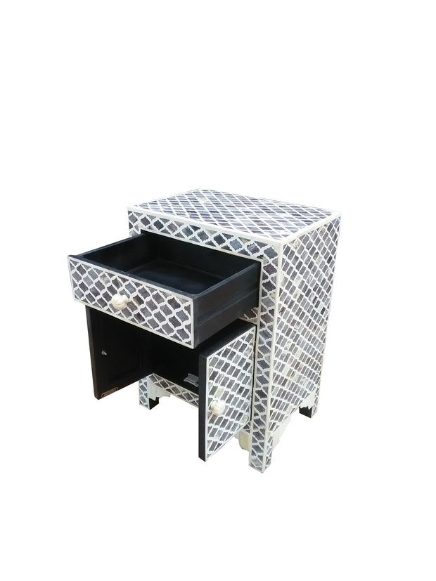 Bone Inlay Bedside Table - Marrakech Deep Grey - Abacus and Hunt Melbourne | Unique Furniture