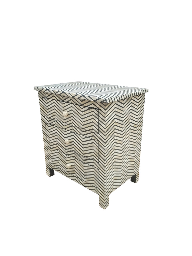 Bone Inlay Large 3 Drawer Bedside - Thin Zig Zag - Abacus and Hunt Melbourne | Unique Furniture