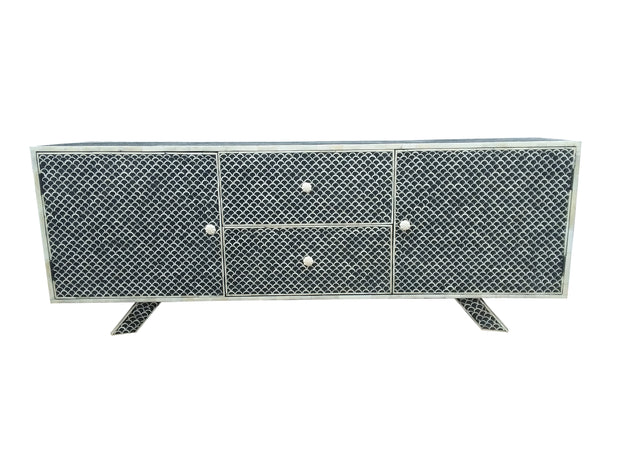 Large Bone Inlay Entertainment Sideboard - Black Fishscale - Abacus and Hunt Melbourne | Unique Furniture