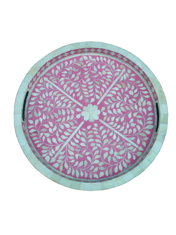 Round Bone Inlay Tray - Pink Floral - Abacus and Hunt Melbourne | Unique Furniture