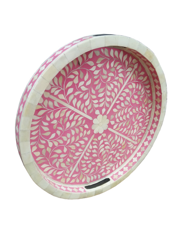 Round Bone Inlay Tray - Pink Floral - Abacus and Hunt Melbourne | Unique Furniture