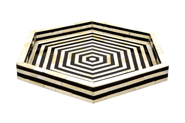 Bone Inlay Hexagonal Tray  - Black Lines