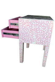 Bone Inlay Bedside Table with 2 Drawers - Light Pink Floral - Abacus and Hunt