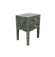 Bone Inlay Bedside Table with 2 Drawers - Black Floral - Abacus and Hunt Melbourne | Unique Furniture