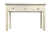 Bone Inlay 3 Drawer Hall Table or Side Table - White Geometric