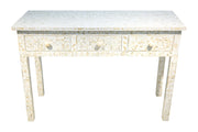 Bone Inlay 3 Drawer Hall Table or Side Table - White Geometric