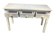 Bone Inlay 3 Drawer Hall Table or Side Table - White Geometric