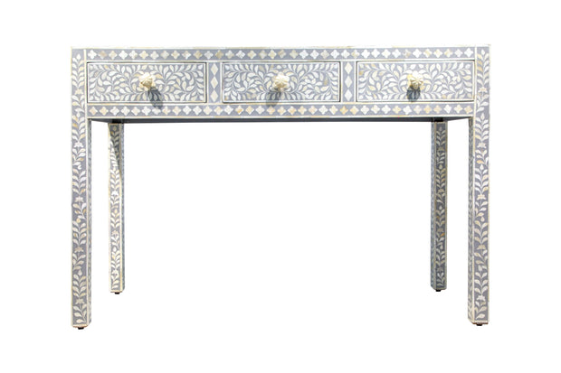Bone Inlay 3 Drawer Hall Table or Side Table - Light Grey Floral