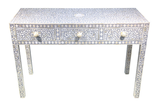 Bone Inlay 3 Drawer Hall Table or Side Table - Light Grey Floral