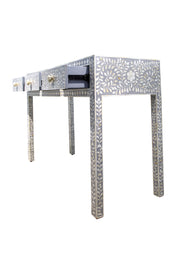 Bone Inlay 3 Drawer Hall Table or Side Table - Light Grey Floral