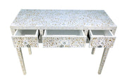 Mother of Pearl Inlay 3 Drawer Hall Table or Side Table - White Floral