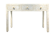 Bone Inlay 3 Drawer Hall Table or Side Table - White Floral