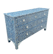 Mother of Pearl Inlay 7 Drawer Chest of Drawers - Blue Floral - Abacus and Hunt Melbourne | Unique Furniture
