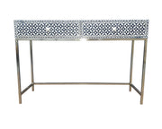 Bone Inlay 2 Drawer Side Table - Black Geometric - Abacus and Hunt