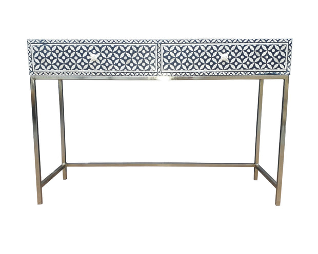Bone Inlay 2 Drawer Side Table - Black Geometric - Abacus and Hunt