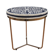 Bone Inlay Side Table - Navy Blue Floral - Abacus and Hunt
