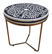 Bone Inlay Side Table - Navy Blue Floral - Abacus and Hunt