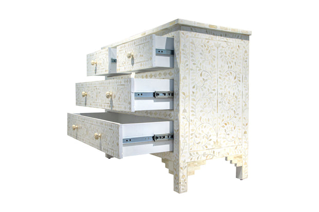 Bone Inlay 4 Drawer Chest of Drawers - White Floral