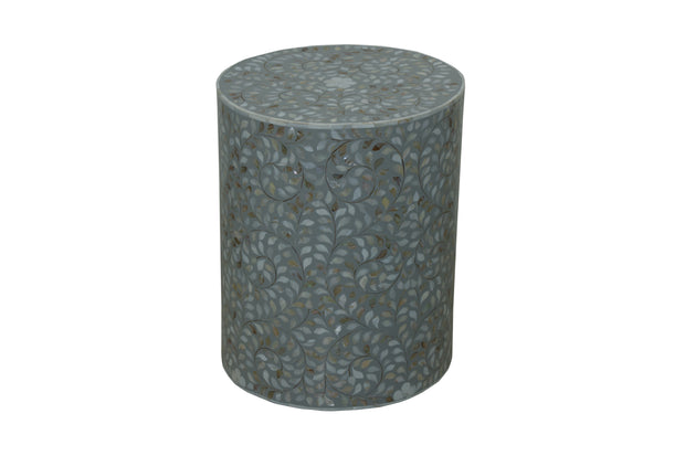 Mother of Pearl Inlay Drum Side Table - Grey