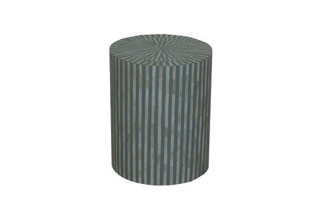 Bone Inlay Drum Side Table - Grey Stripe