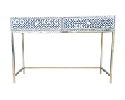 Bone Inlay 2 Drawer Side Table - Black Geometric - Abacus and Hunt