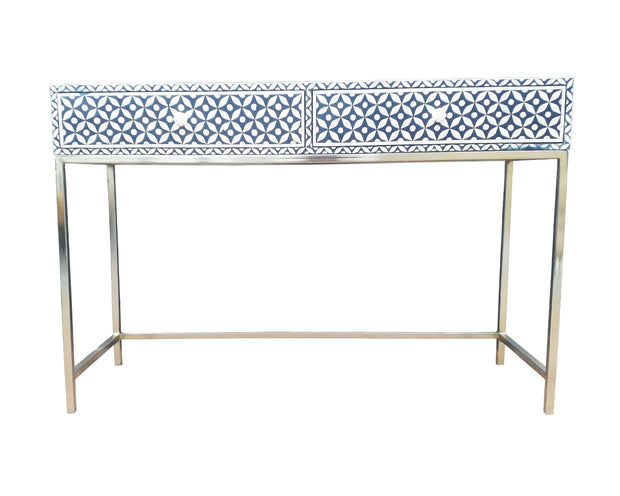 Bone Inlay 2 Drawer Side Table - Black Geometric - Abacus and Hunt