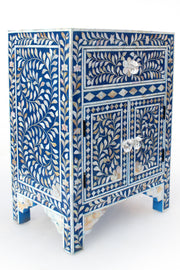 Mother of Pearl Inlay Bedside Table - Indigo Blue - Abacus and Hunt Melbourne | Unique Furniture