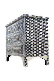 Bone Inlay 4 Drawer Chest of Drawers - Black Geometric - Abacus and Hunt