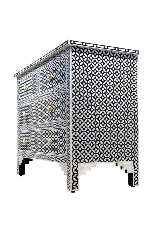 Bone Inlay 4 Drawer Chest of Drawers - Black Geometric - Abacus and Hunt