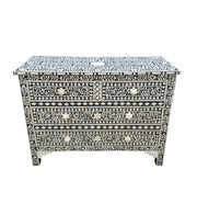 Bone Inlay 4 Drawer Chest of Drawers - Black Floral - Abacus and Hunt Melbourne | Unique Furniture