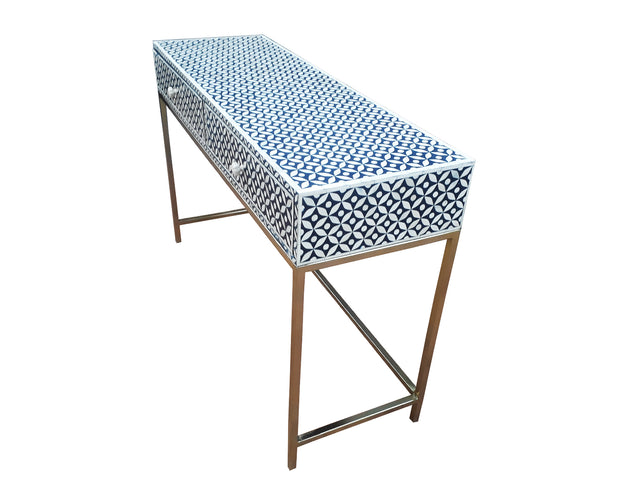 Bone Inlay 2 Drawer Side Table - Black Geometric - Abacus and Hunt