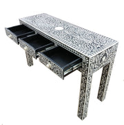 Bone Inlay 3 Drawer Hall Table or Side Table - Black Floral - Abacus and Hunt Melbourne | Unique Furniture