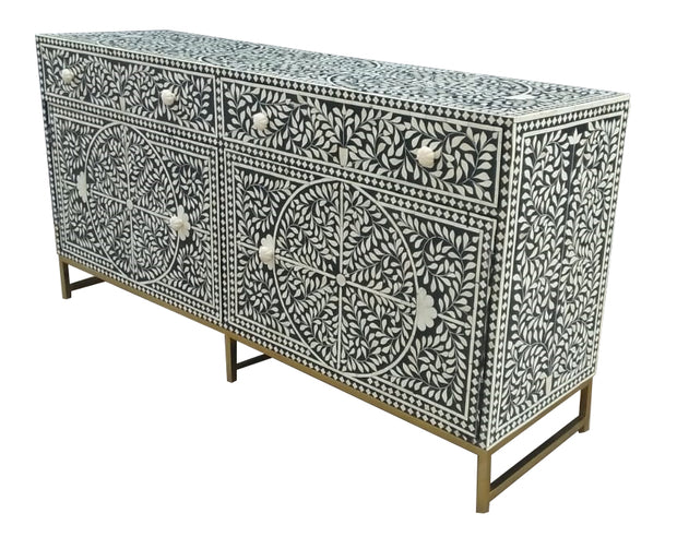 Bone Inlay Buffet Chest of Drawers - Black Floral Scroll - Abacus and Hunt Melbourne | Unique Furniture