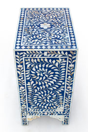 Mother of Pearl Inlay Bedside Table - Indigo Blue - Abacus and Hunt Melbourne | Unique Furniture