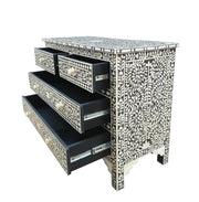 Bone Inlay 4 Drawer Chest of Drawers - Black Floral - Abacus and Hunt Melbourne | Unique Furniture