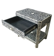 Bone Inlay 1 Drawer Bedside Table or Side Table with Shelf - Black Floral - Abacus and Hunt Melbourne | Unique Furniture