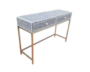 Bone Inlay 2 Drawer Side Table - Black Geometric - Abacus and Hunt