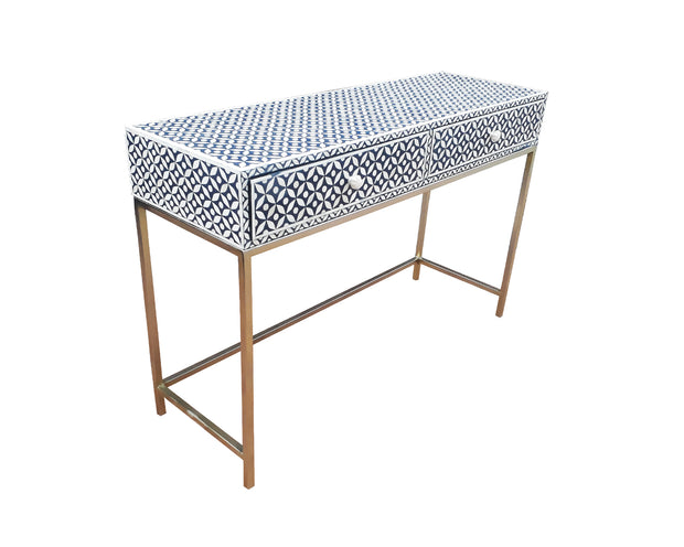 Bone Inlay 2 Drawer Side Table - Black Geometric - Abacus and Hunt