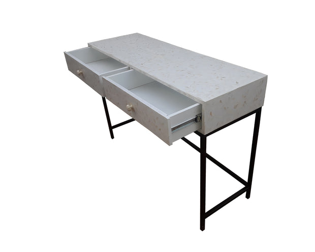 Bone Inlay 2 Drawer Side Table - White Floral - Abacus and Hunt