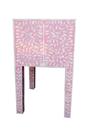 Bone Inlay Bedside Table with 2 Drawers - Light Pink Floral - Abacus and Hunt