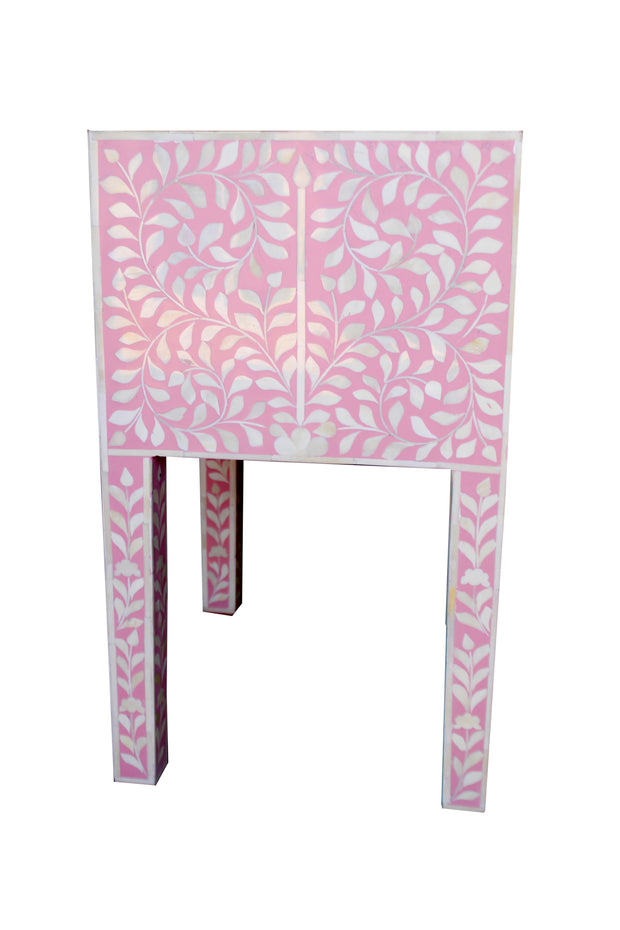 Bone Inlay Bedside Table with 2 Drawers - Light Pink Floral - Abacus and Hunt