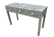 Bone Inlay 3 Drawer Hall Table or Side Table - Grey Floral - Abacus and Hunt Melbourne | Unique Furniture
