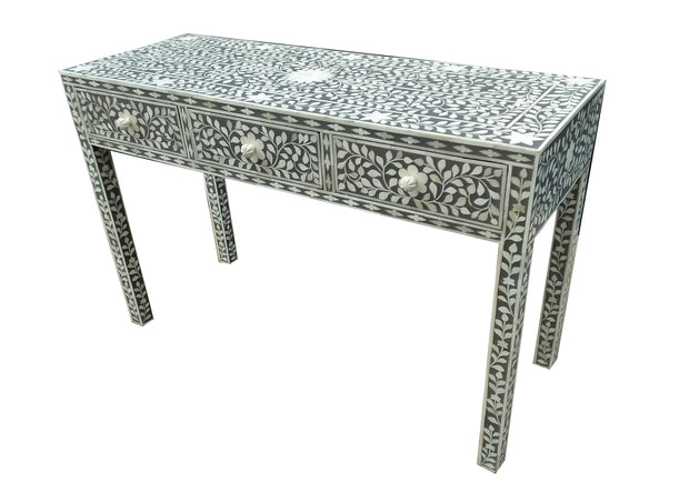 Bone Inlay 3 Drawer Hall Table or Side Table - Grey Floral - Abacus and Hunt Melbourne | Unique Furniture