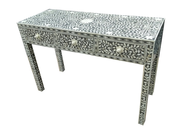 Bone Inlay 3 Drawer Hall Table or Side Table - Grey Floral - Abacus and Hunt Melbourne | Unique Furniture
