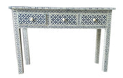 Bone Inlay 3 Drawer Hall Table or Side Table - Indigo Blue Geometric - Abacus and Hunt Melbourne | Unique Furniture