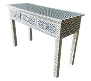 Bone Inlay 3 Drawer Hall Table or Side Table - Indigo Blue Geometric - Abacus and Hunt Melbourne | Unique Furniture