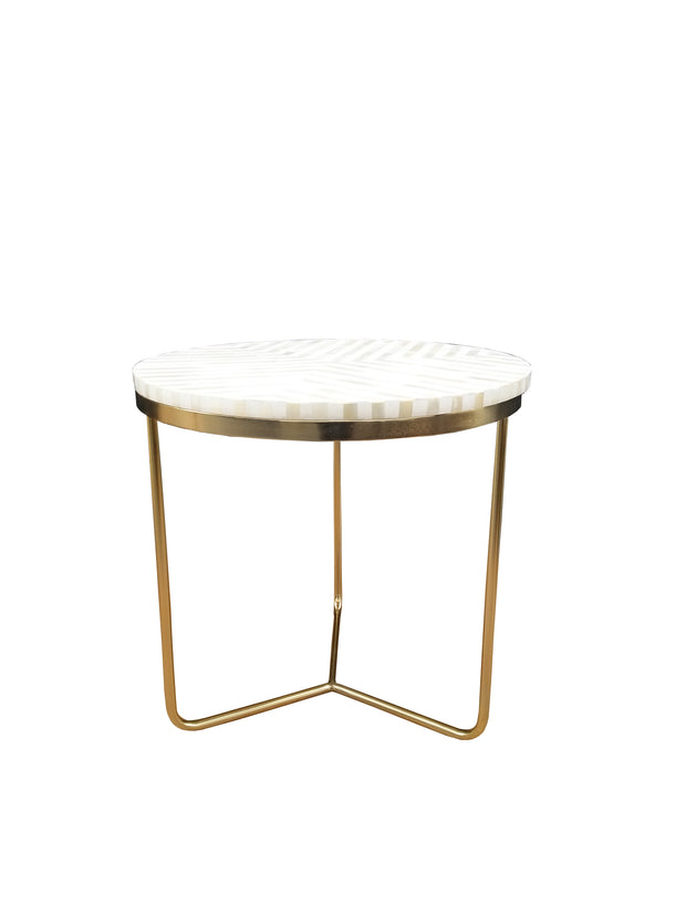 Bone Inlay Side Table - White Lines - Abacus and Hunt Melbourne | Unique Furniture